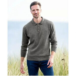 Jos. A. Bank 100% Wool Sweater Gray Front Button Long Sleeve Size XL